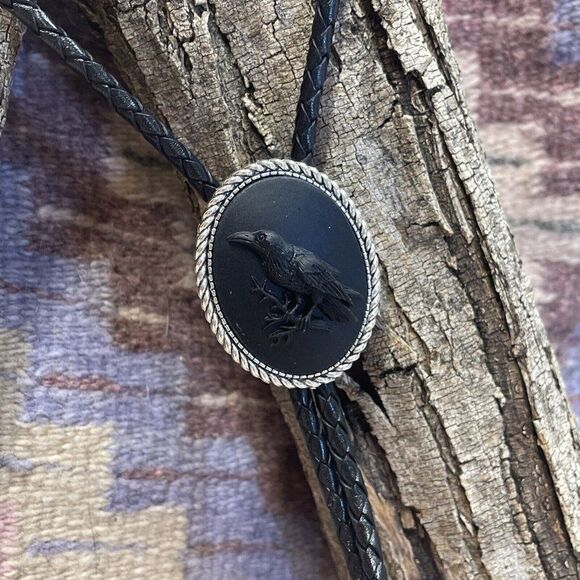 Steampunk Gothic Raven Black Crow Bolo Lariat Tie Y Necklace Southwest Valentine - Picture 7 of 14